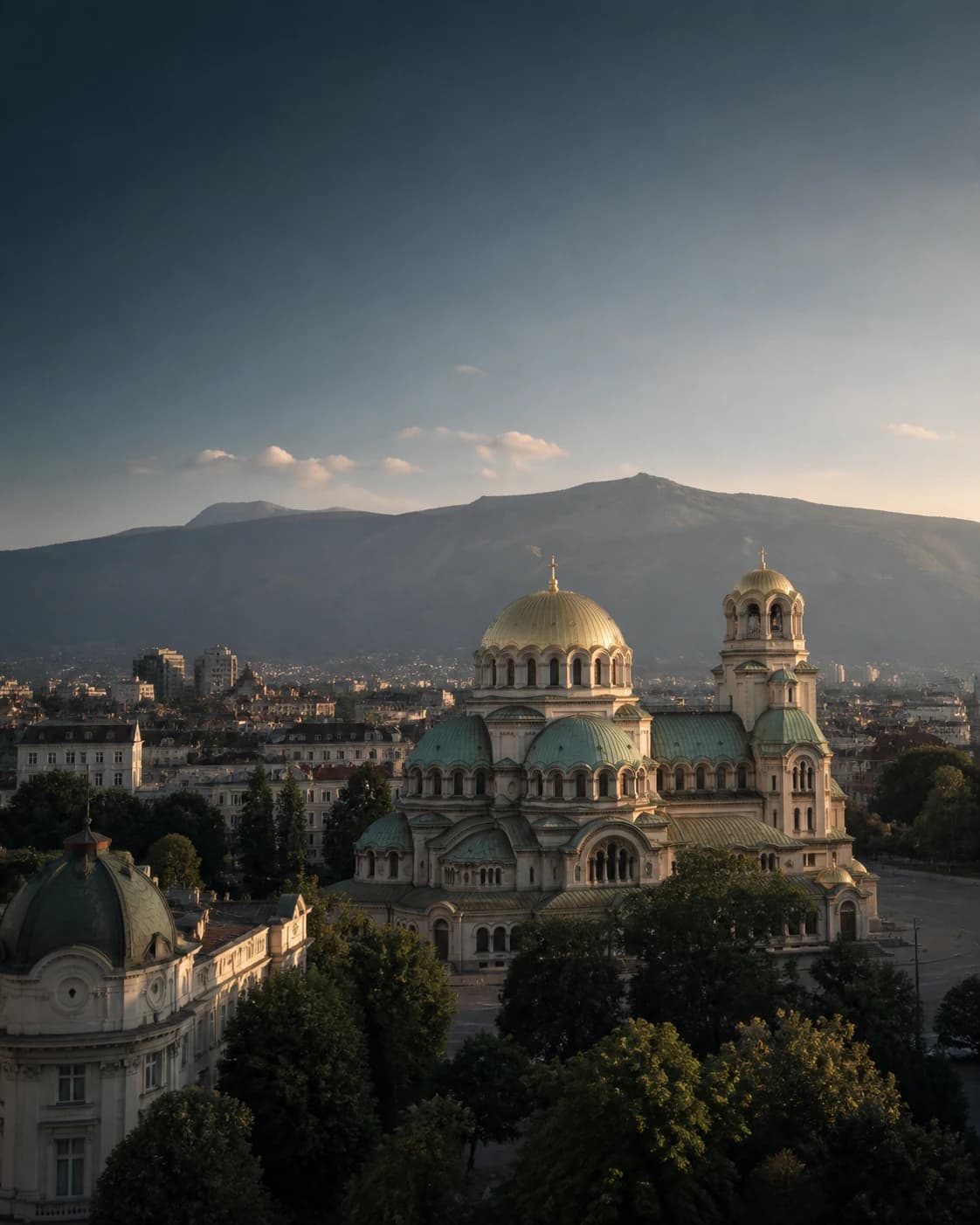 Alexander Nevsky Cathedral and Vitosha mountain in Sofia, Bulgaria